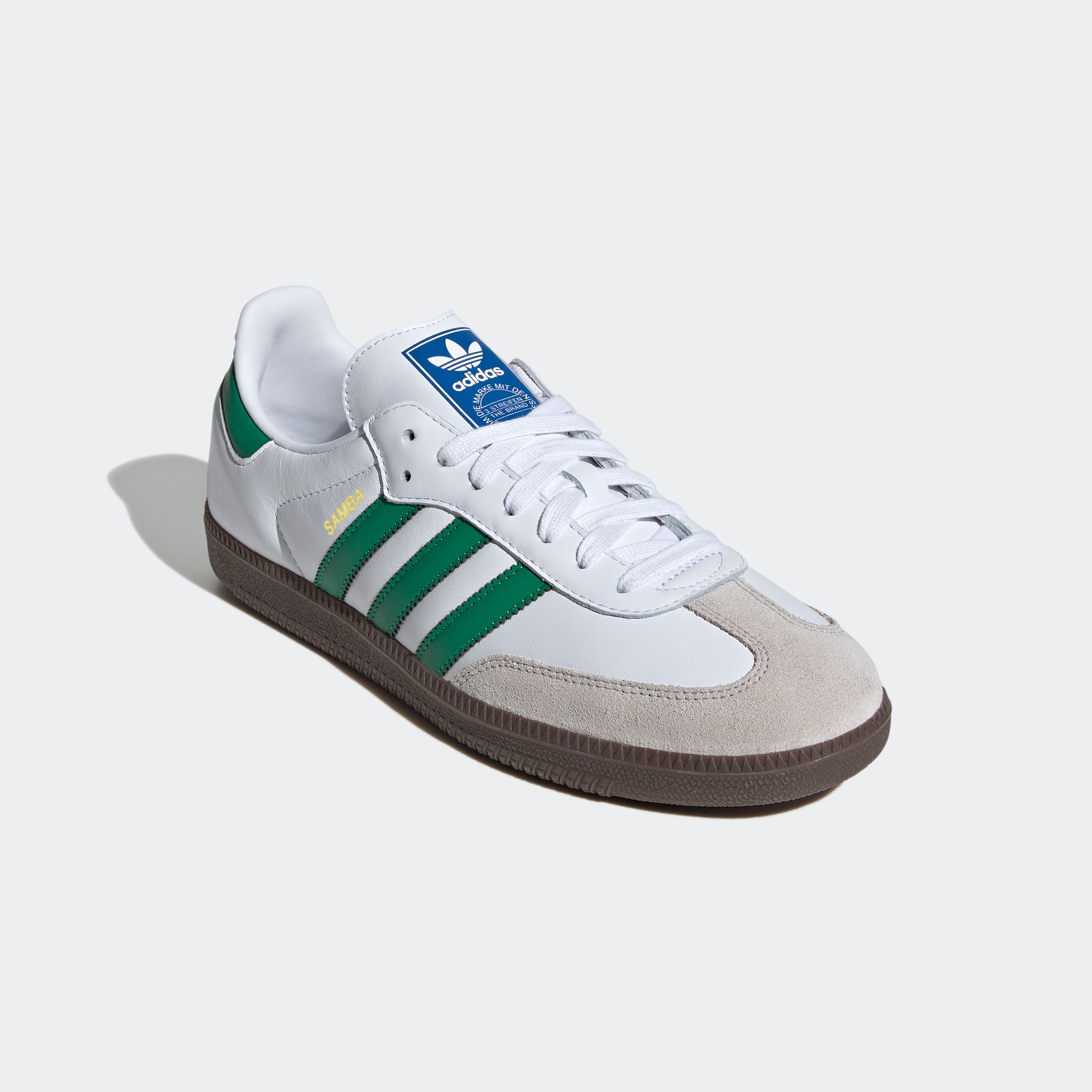 Sneaker ADIDAS ORIGINALS "SAMBA OG", Gr. 44, ftwwht, grün, supcol, Leder, Synthetik, Schuhe Sneaker