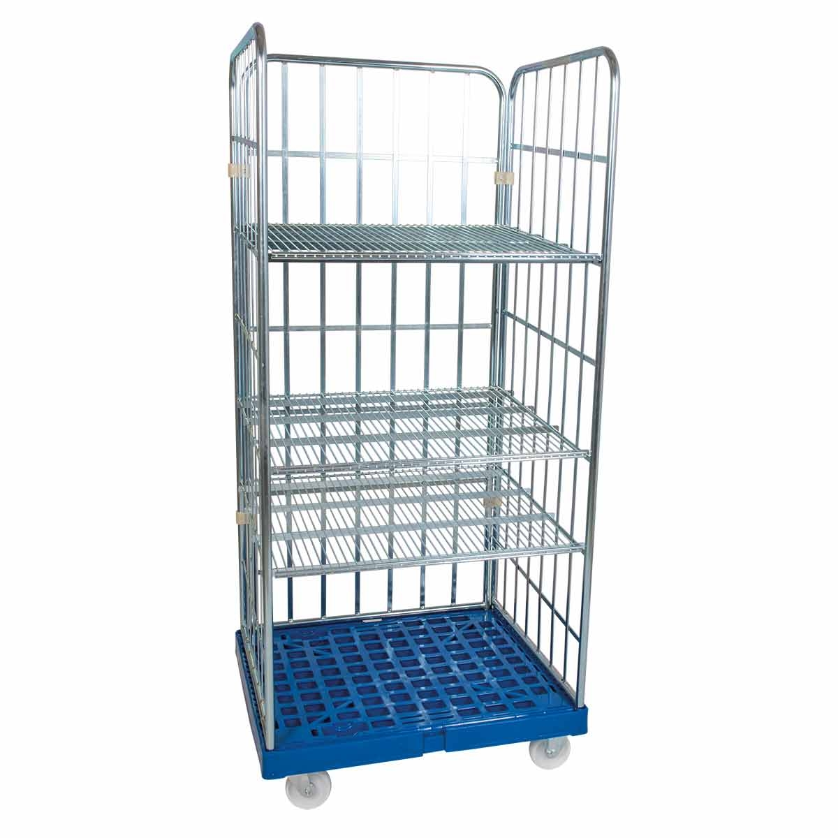 Oswald Transportgeräte Rollregal 3-seitig, 3 Zwischenböden 20° Neigung, Nutzhöhe 1.600 mm, Rollplatte aus Kunststoff, 815 x 724 x 1.790 mm, 500 kg, Enzianblau Image