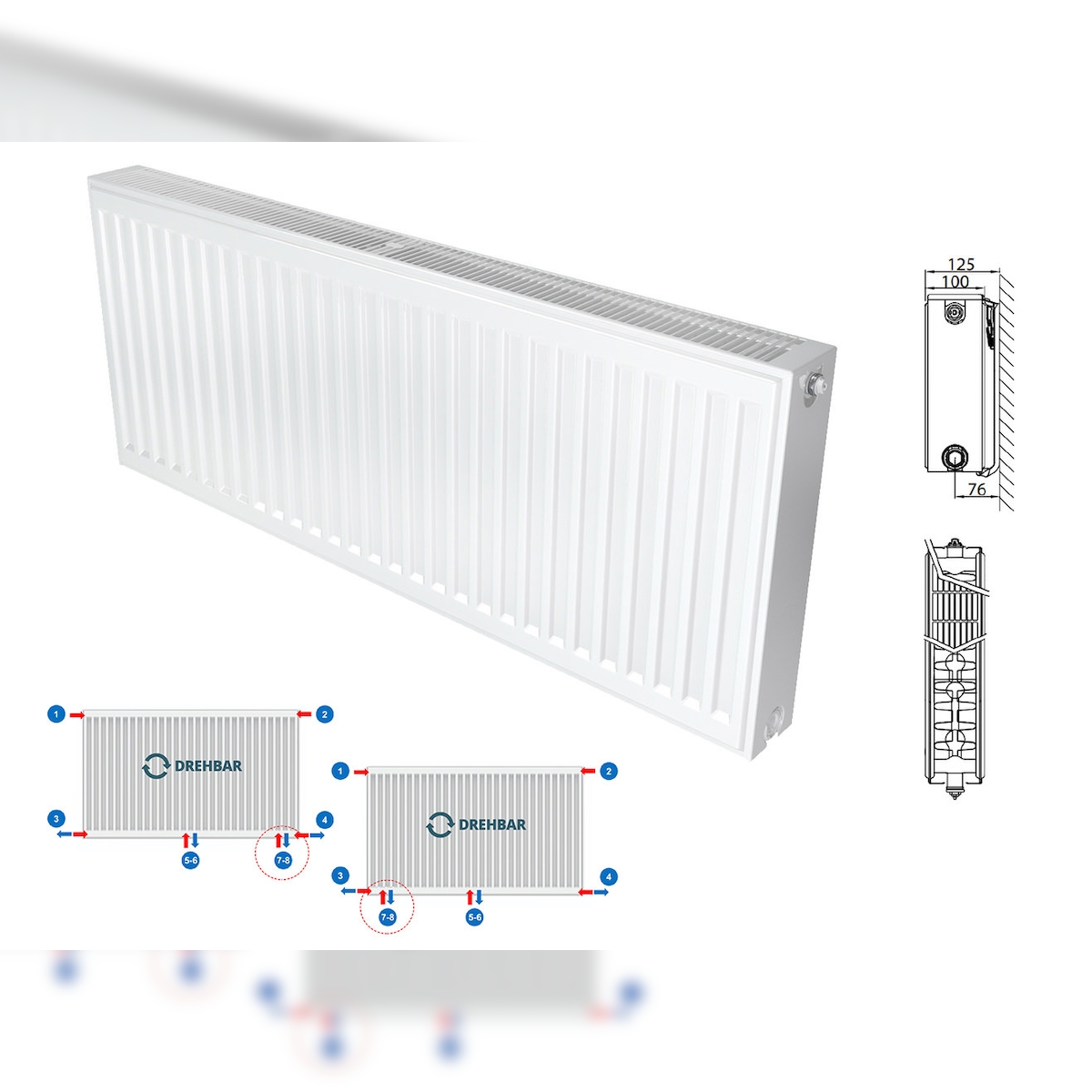 Belrad Typ 22 Universalheizkörper Ventilheizkörper Mittelanschluss mit 8 Anschlüssen T22 600 x 2000 (HxB)-3464W Image