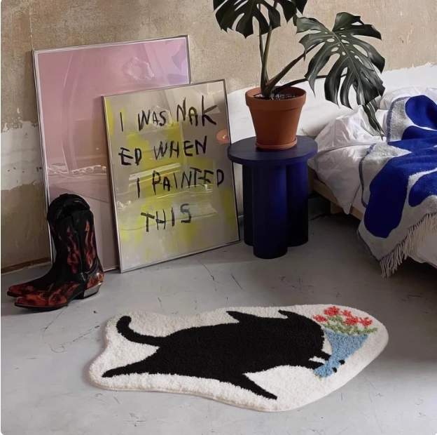 VIKAMA Cartoon abstrakter Katzenteppich, Heimdekoration, weich und saugfähig, rutschfeste Matte für Wohnzimmer, Schlafzimmer und Badezimmer, schmutzabweisend Image