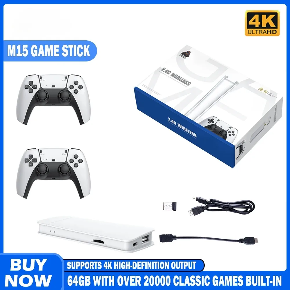 M15 Console de jeu vidéo 4K HD TV bâton de jeu contrôleur sans fil tapis de jeu rétro Console de jeu portable 2000 + simulateurs jeux d