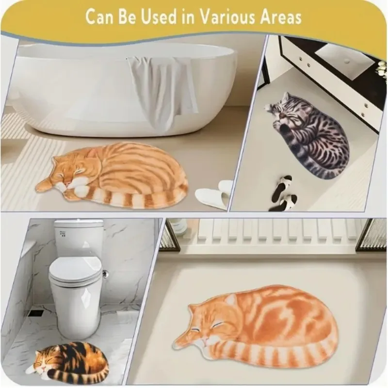 VIKAMA Teppich, Cartoon-süßes Kätzchen, Schlafzimmerbett, rutschfester Plüschteppich, geeignet für Babys zum Spielen und als Heimdekoration Image