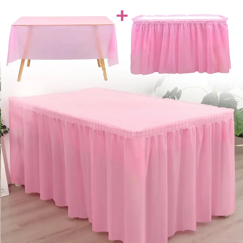 Kunststoff-Tischdecken-Set, Einweg-Tischrock, wasserdicht, tragbar, für Party im Freien, Geburtstag, Hochzeit, rechteckiger runder Tisch
