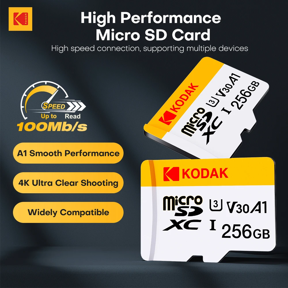 Kodak Original Micro SD Karte Video Speicher Karte 64gb 128gb 256gb 32gb TF Flash Karte A1 V30 c10 U3 Für Kamera Telefon Image