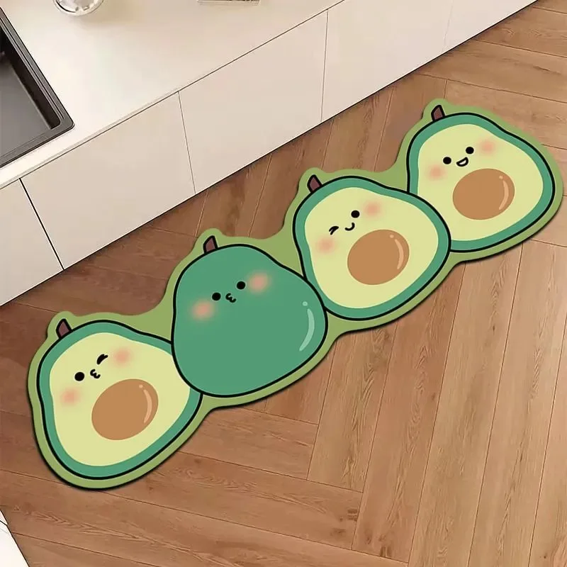 VIKAMA Niedlicher Cartoon-Teppich mit langen Streifen, Küchenbodenmatte, rutschfester, saugfähiger Teppich, Flurteppich, Heimdekoration Image