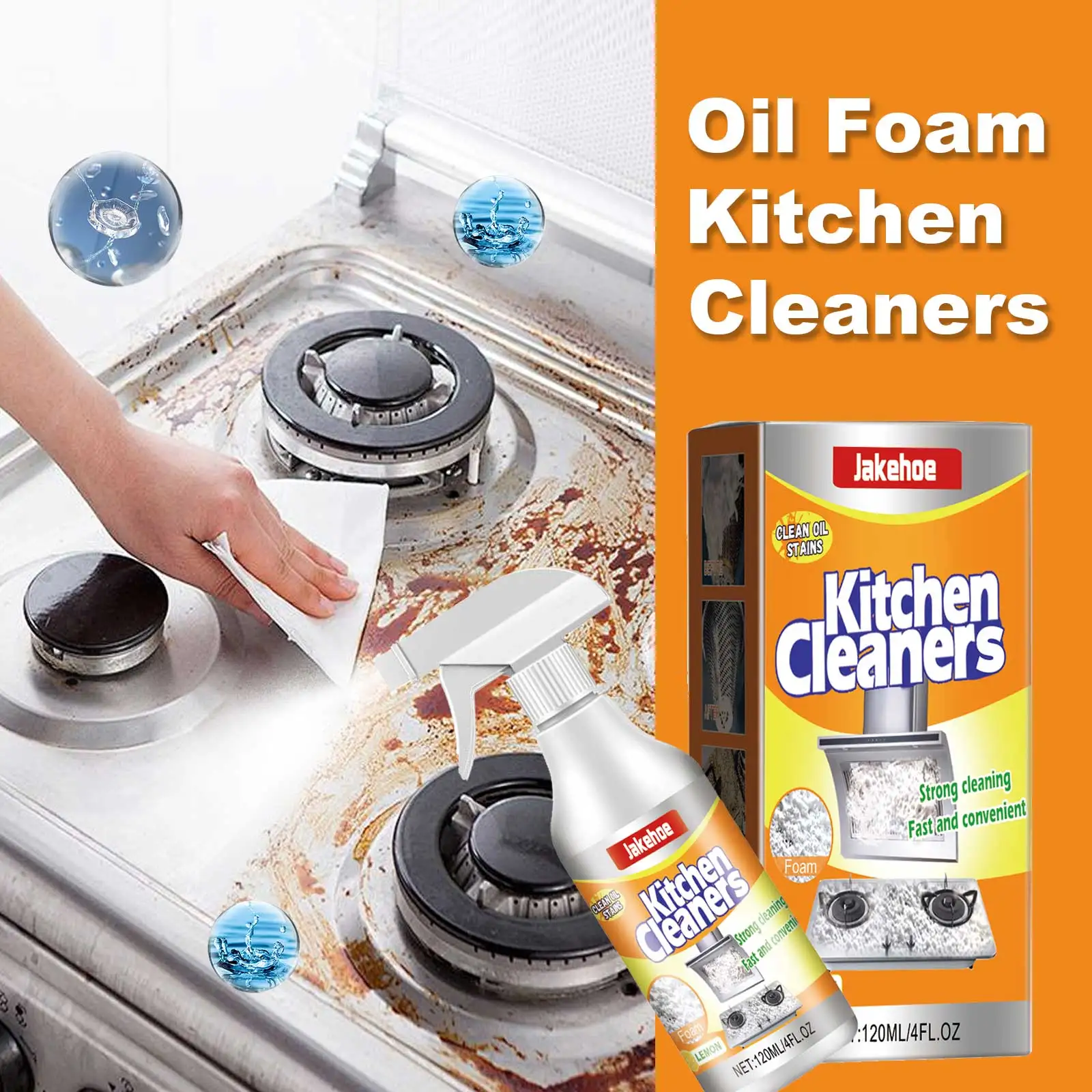 JakeHoe Küchenschaumreiniger, leistungsstarkes Entfettungs-Reinigungsmittel für die Küche, Ölflecken, magischer Glanz, Reinigungsmittel zum Entfernen von Fett Image