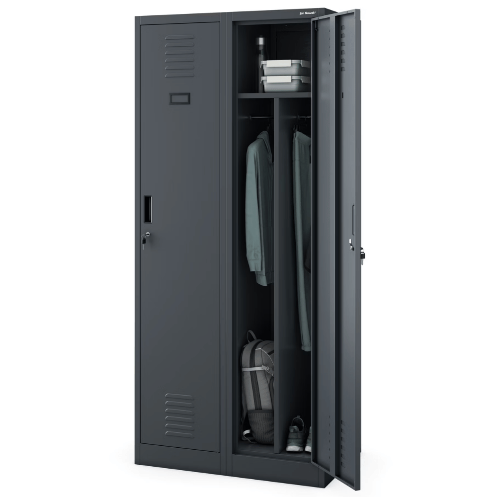 DELUKE Umkleideschrank Spind WIEN - 2 Abteile, Etikettenhalter | Umkleidespind Metall Schließfachschrank Garderobenspind, 180x80x50cm Anthrazit Image