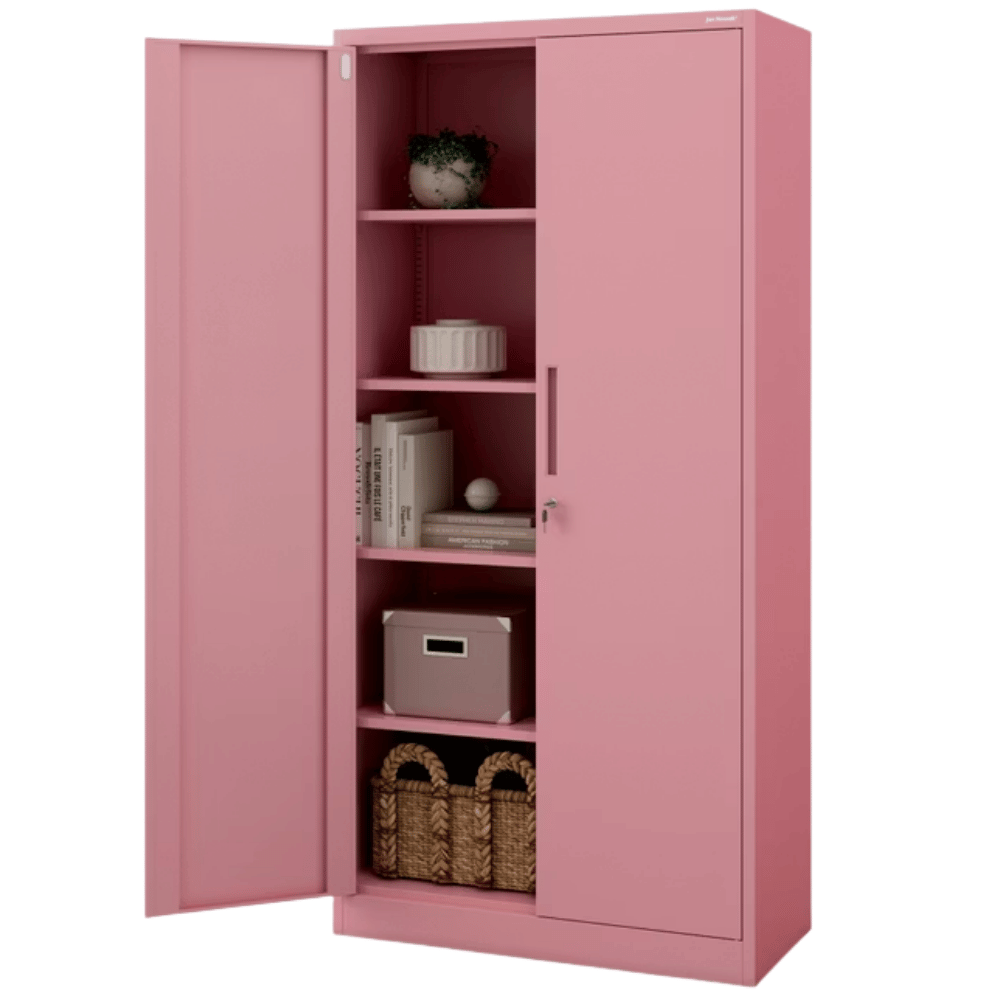 DELUKE Aktenschrank abschließbar KADO - 5 Ebenen, Flügeltüren | Metallschrank Werkstatt Büroschrank aus Stahl Werkzeugschrank, 195x90x40cm Rosa Image