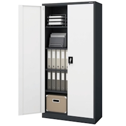 DELUKE Aktenschrank abschließbar KADO - 5 Ebenen, Flügeltüren | Metallschrank Werkstatt Büroschrank aus Stahl Werkzeugschrank, 195x90x40cm Anthrazit-Weiß Image