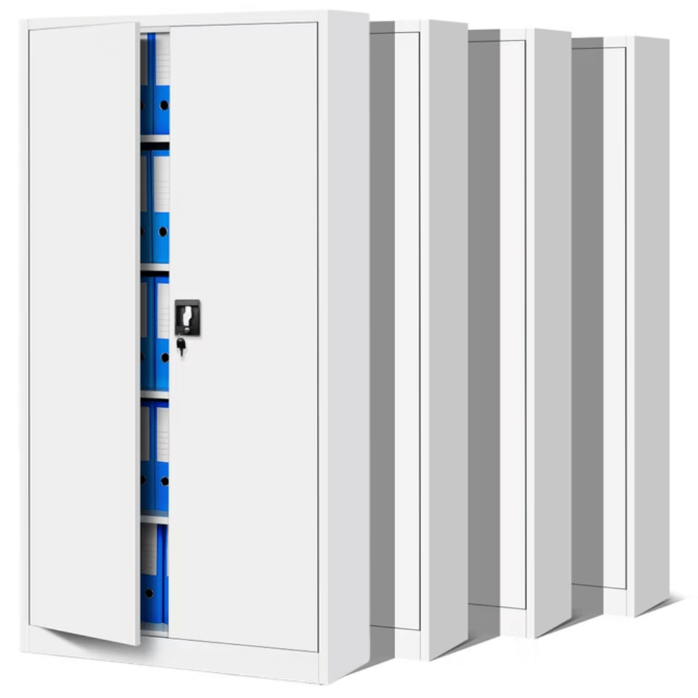 DELUKE MegaDeal 4x Aktenschrank abschließbar KADO - 5 Ebenen, Flügeltüren | Metallschrank Werkstatt Büroschrank aus Stahl Werkzeugschrank, 195x90x40cm Weiß Image