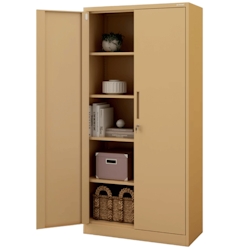 DELUKE Aktenschrank abschließbar KADO - 5 Ebenen, Flügeltüren | Metallschrank Werkstatt Büroschrank aus Stahl Werkzeugschrank, 185x90x40cm Beige Image