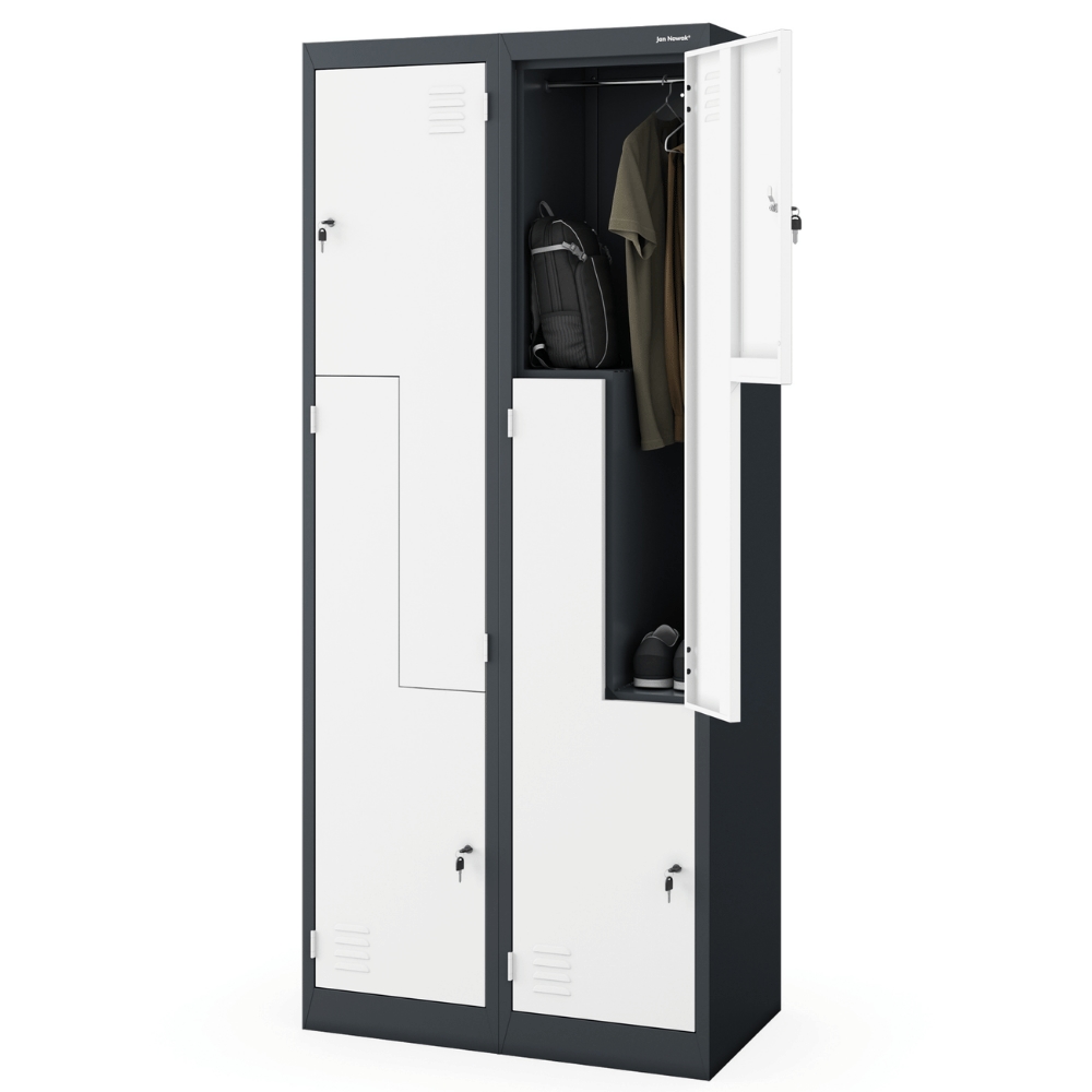 DELUKE Umkleideschrank Spind OSLO - 4 Abteile mit Lüftungsschlitze | Umkleidespind Metall Schließfachschrank Garderobenspind, 185x80x45cm Anthrazit-Weiß Image