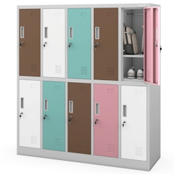 DELUKE Umkleideschrank Spind TOKIO - 10 Abteile, Etikettenhalter | Umkleidespind Schließfachschrank Garderobenspind, 150x136x45cm Pastellfarben Image