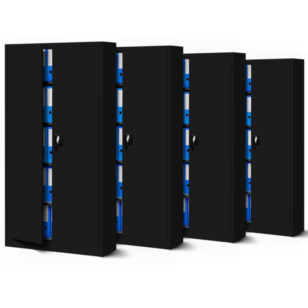 DELUKE MegaDeal 4x Aktenschrank abschließbar KADO - 5 Ebenen, Flügeltüren | Metallschrank Werkstatt Büroschrank aus Stahl, 185x90x40cm Schwarz Image