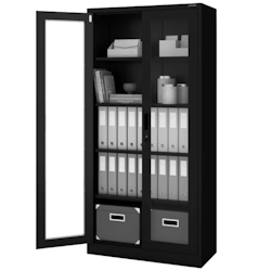 DELUKE Vitrinenschrank abschließbar ELLO - Glastüren, 5 Ebenen | Büroschrank aus Stahl Aktenschrank mit Glasfenster Metallschrank, 185x90x40cm Schwarz Image