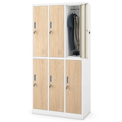 DELUKE Umkleideschrank Spind TOKIO - 6 Abteile, Etikettenhalter | Umkleidespind Schließfachschrank Garderobenspind, 185x90x45cm Weiß-Sonoma Eiche Image