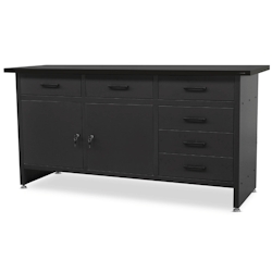 DELUKE Werkbank Werkstatt KARL - 6 Schubladen, 2x Schließfach, MDF-Tischplatte Schwarz | Werktisch Montagewerkbank Arbeitstisch 85x170x60cm Schwarz Image