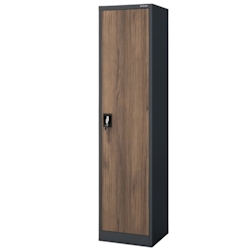 DELUKE Aktenschrank abschließbar KADO - 5 Ebenen, Flügeltüren | Metallschrank Werkstatt Büroschrank aus Stahl Werkzeugschrank, 185x45x40cm Anthrazit-Nussbaum Image