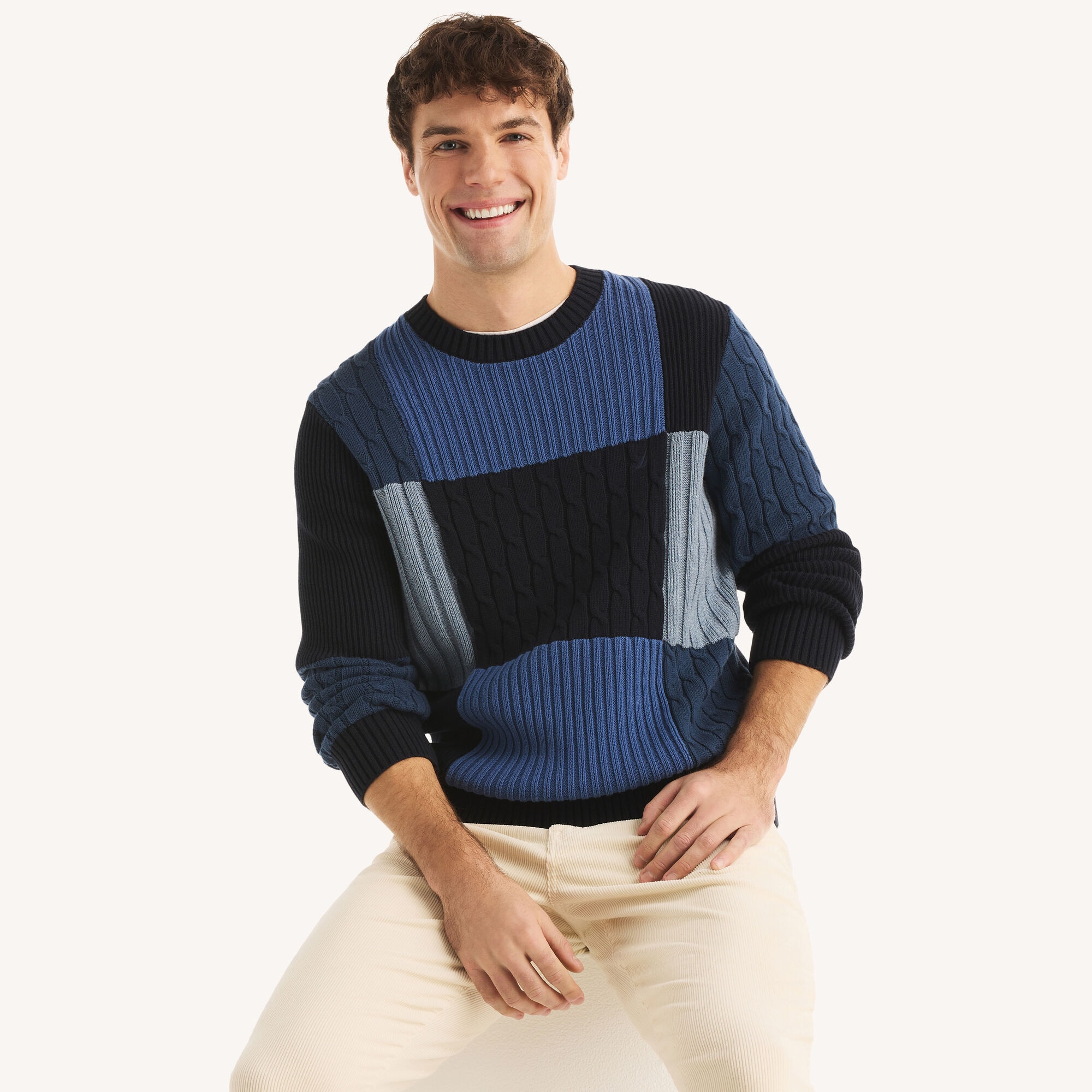 Nautica Men's Patchwork Crewneck Sweater 482 (Stellar Blue Heather), XXL