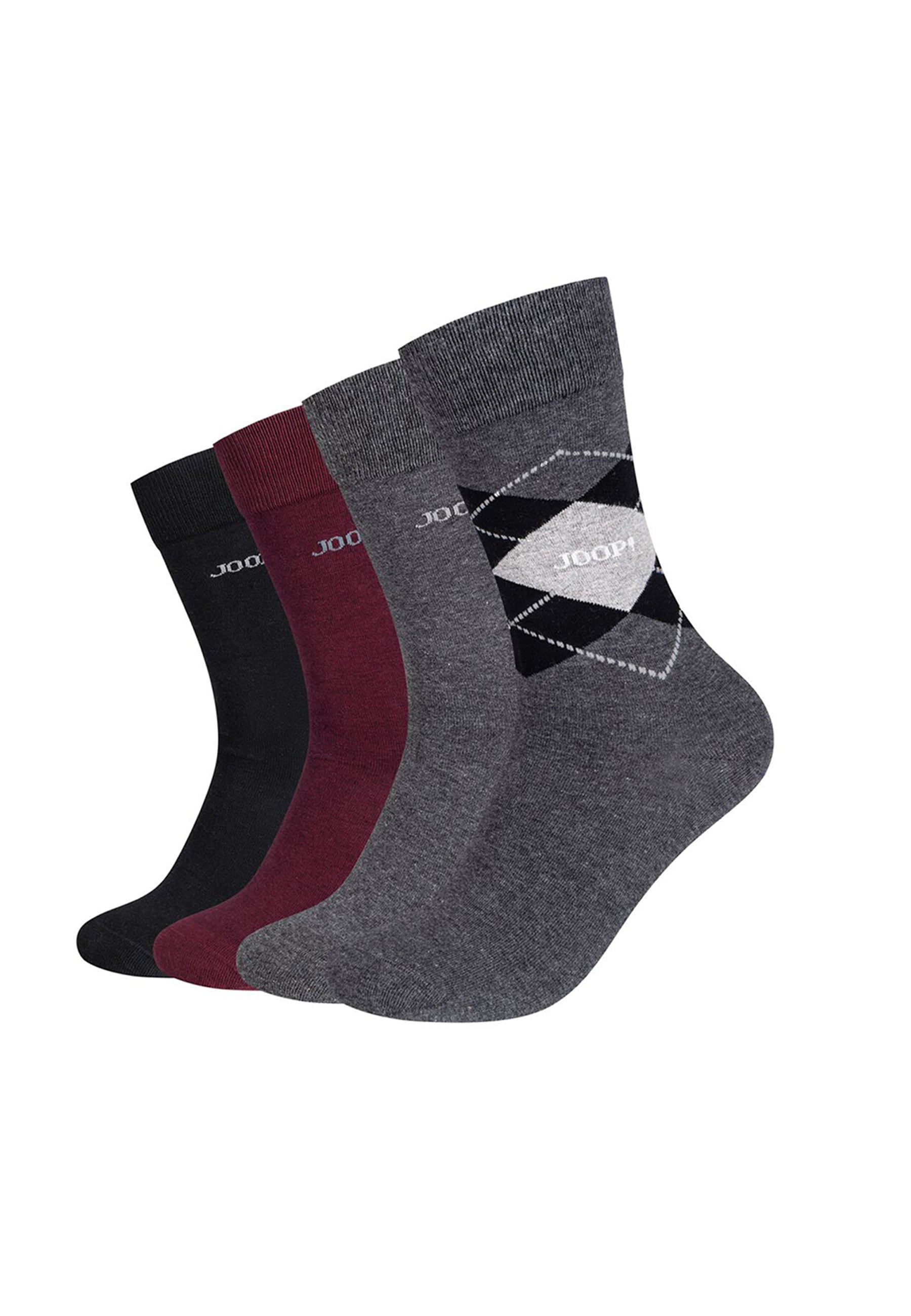 Socken JOOP "Socken 4er Pack", Damen, Gr. 43-46, anthrazit mix, 85% Baumwolle, 12% Polyamid, 3% Elasthan, kariert, Socken Socken, 4er Pack Elegante Geschenkbox, Aus OCS-zertifizierter Baumwolle gefertigt