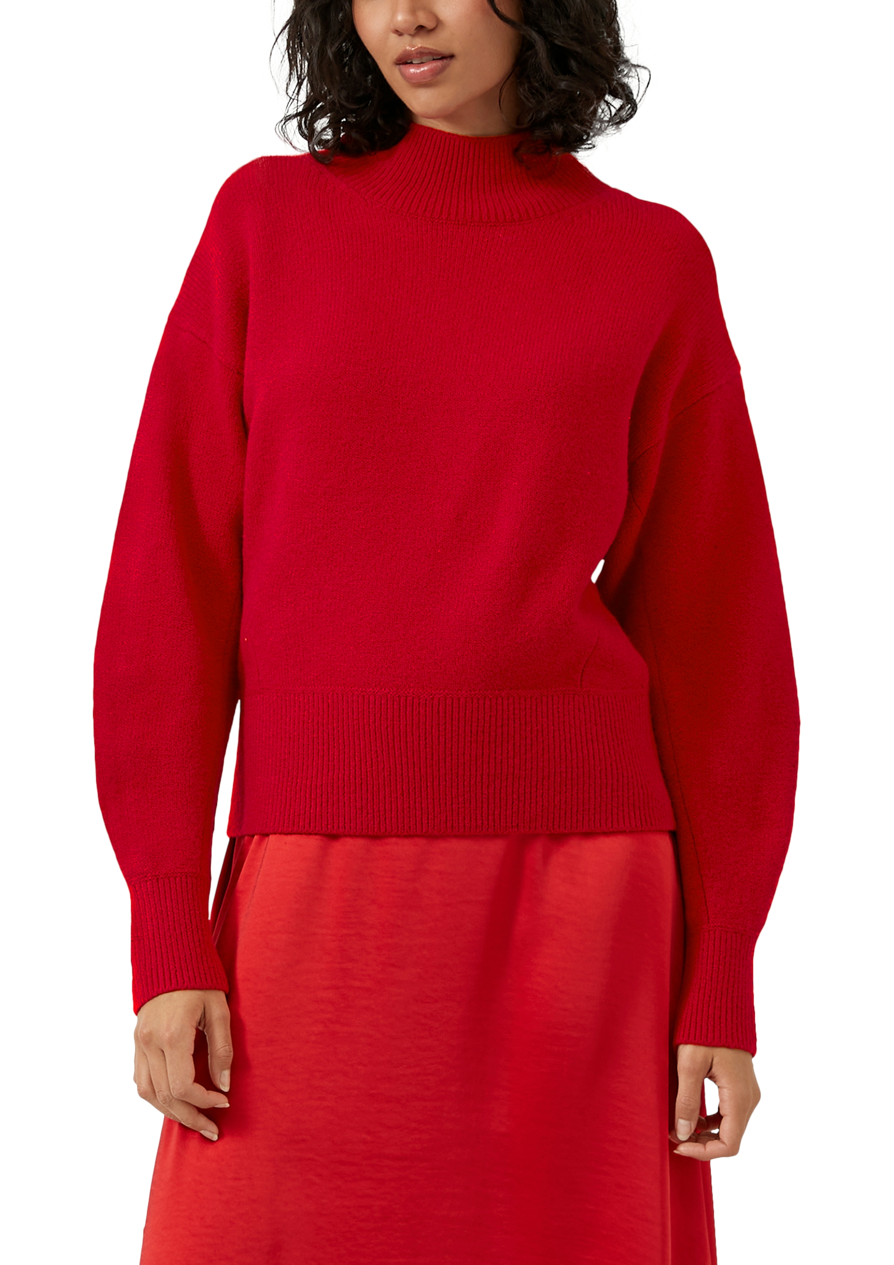 Strickpullover S.OLIVER, Damen, Gr. 36, salsa rot, Strick, Obermaterial: 50% Baumwolle, 25% Polyamid, 14% Polyacryl, 8% Wolle, 3% Elasthan, unifarben, regular fit normal, ohne Ausschnitt, Rippbündchen, Pullover Strickpullover, mit Rippbündchen