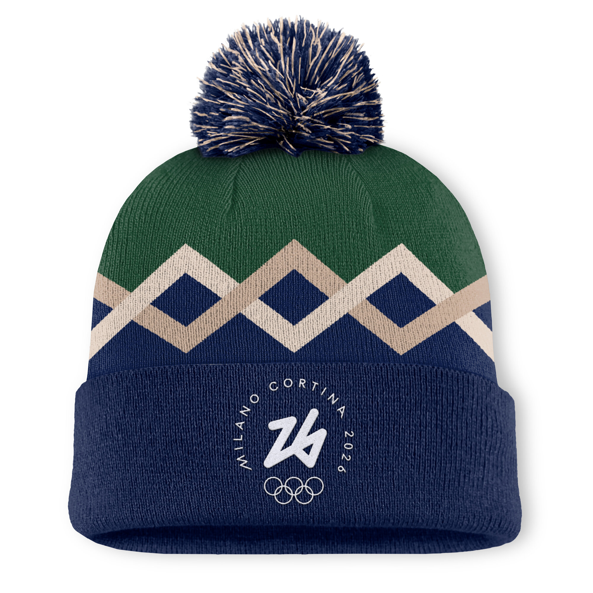 Fanatics Herren-Strickmütze Milano Cortina 2026 Winter Olympics Wile mit Bommel, marineblau/grün Image