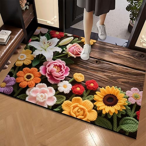 Kieselgur-Fußmatte, rutschfest, Badezimmermatte mit Wasserblumenmuster, pflegeleicht, Eingangsbereich, Küchenteppich, saugfähig, schnelltrocknend, für den Haushalt Image