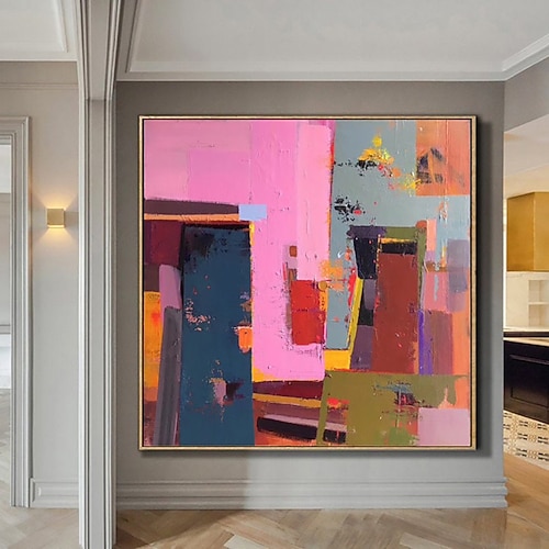 Handgemaltes Ölgemälde auf Leinwand, moderne abstrakte Wanddekoration in Morandi-Farben, auf Keilrahmen gespannt / gerolltes, ungespanntes Gemälde Image