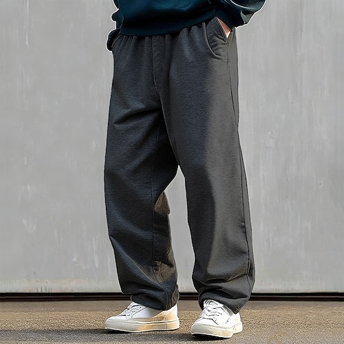 Herren Jogginghose Fleecehose Hose Gerade geschnittene Sweatpants Elastischer Bund Baggy Gerader Schnitt Einfarbig Einfach Komfort Atmungsaktiv Volle Länge Sport im Freien Urlaub Basic Schwarz Wein Image