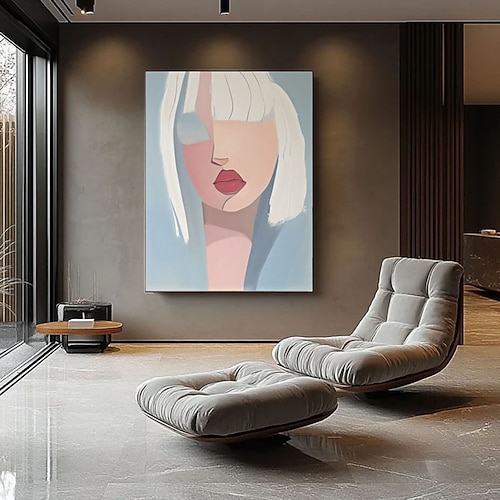 Großes abstraktes Wandbild mit hübschem Mädchen, farbenfrohes, strukturiertes Gemälde einer hübschen Dame, Leinwandbild eines schönen Mädchens, strukturierte abstrakte Wandkunst für moderne Image