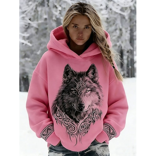 Damen Kapuzenpullover Druck Grafik Tiermotiv Lässig Langarm Mit Kapuze Normale Oberteile Lässig Party-Abendmode Straße Blau Weiß Gelb Rosa Rote Frühling Herbst Winter Image