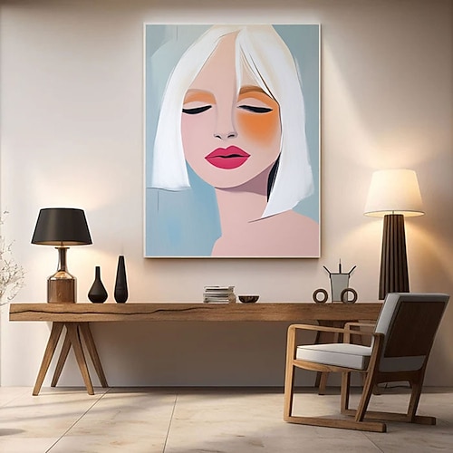 Großes abstraktes Wandbild mit hübschem Mädchen, farbenfrohes, strukturiertes Gemälde einer hübschen Dame, Leinwandbild eines schönen Mädchens, strukturierte abstrakte Wandkunst für moderne Image
