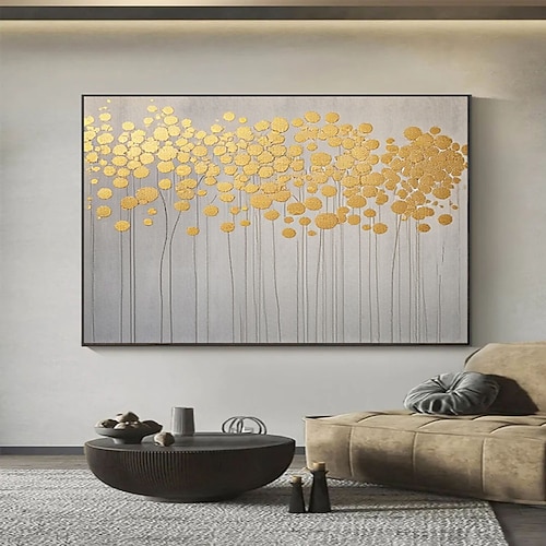 Minimalistisches Ölgemälde eines goldenen Baumes auf Leinwand, großes Wandbild, originelle abstrakte Kunst, individuelle Anfertigung, goldene Wanddekoration, Wohnzimmerdekoration Image