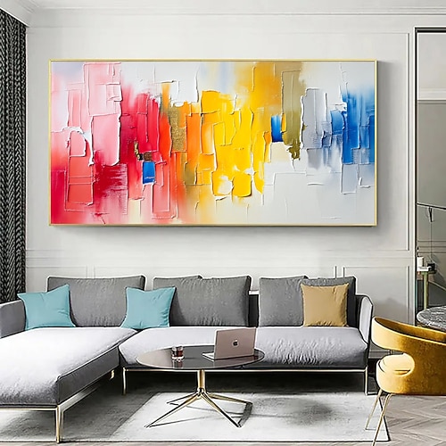 Handgemaltes, modernes abstraktes Landschaftsgemälde, Öl auf Leinwand, farbenfrohe Wandkunst für die Heimdekoration, abstrakte Impasto-Malerei auf Leinwand, 3D-Farbblock Image