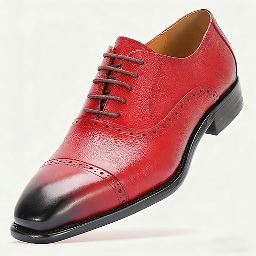 Herren Klassisch Lässig Hochzeit Leder Italienisches Vollnarbenleder Rutschfest Schnürung Schwarz Gelb Rot Frühling Ganzjahres Image