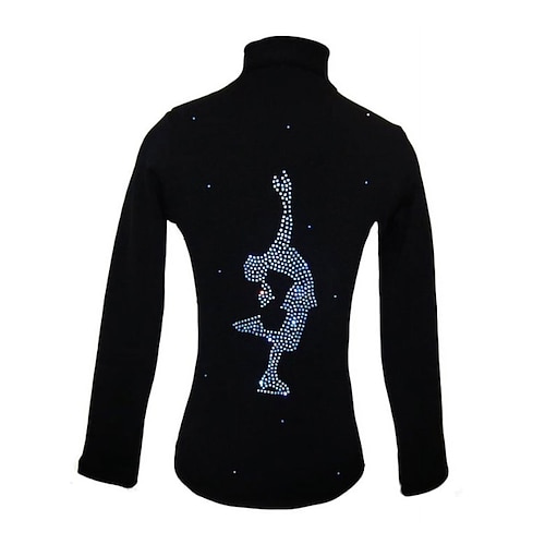 Eiskunstlauf Fleecejacke Damen Mädchen Eislaufen Jacke Oberteil Schwarz Patchwork Spandex Dehnbar Training Wettbewerb Eiskunstlaufkleidung Thermowarm Klassisch Kristall / Strass Langarm Eislaufen Image