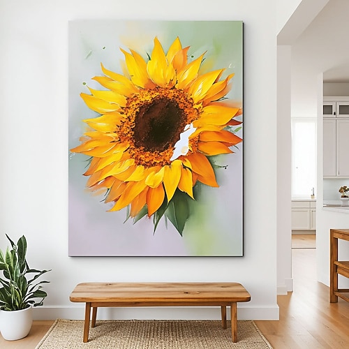 Ölgemälde, handgemalt, farbenfrohe Sonnenblumen auf Leinwand, farbenfrohe Blumenbilder, Wandkunst, Sonnenblumen-Leinwandkunst, farbenfrohe Kunst, Blumenmalerei Image
