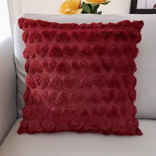 Herzförmiger, einfarbiger Plüschkissenbezug zum Valentinstag, gesteppter, minimalistischer Dekokissenbezug für Sofa, Büro, Wohnzimmer, Valentinstagsgeschenk Image