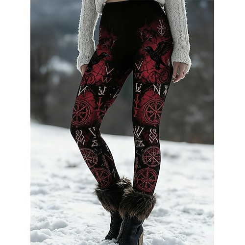 Damen Leggings Gemütliche Leggings Urlaub Lässig Volle Länge Hohe Taille Grafik Abstrakt Drucken Bequem Hohe Elastizität Lässig Täglich Outdoor Wein Frühling Herbst Schmale Passform Image