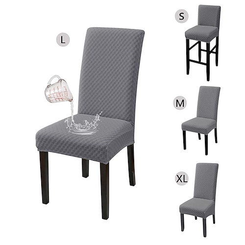 Einfarbiger, elastischer Jacquard-Stuhlbezug mit kleinem Karomuster, wasserdicht, verdickt, hohe Rückenlehne, universell, vollständig abdeckend, für Restaurant- und Hotelstühle Image
