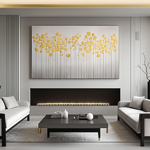 Minimalistisches Ölgemälde eines goldenen Baumes auf Leinwand, großes Wandbild, originelle abstrakte Kunst, individuelle Anfertigung, goldene Wanddekoration, Wohnzimmerdekoration Image