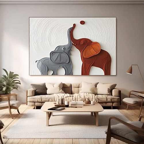 Großformatiges, strukturiertes Tierbild, modernes, handgefertigtes Elefanten-Gipsbild, großformatige, strukturierte, handbemalte Gipskunst, abstrakt, zeitgenössisch Image