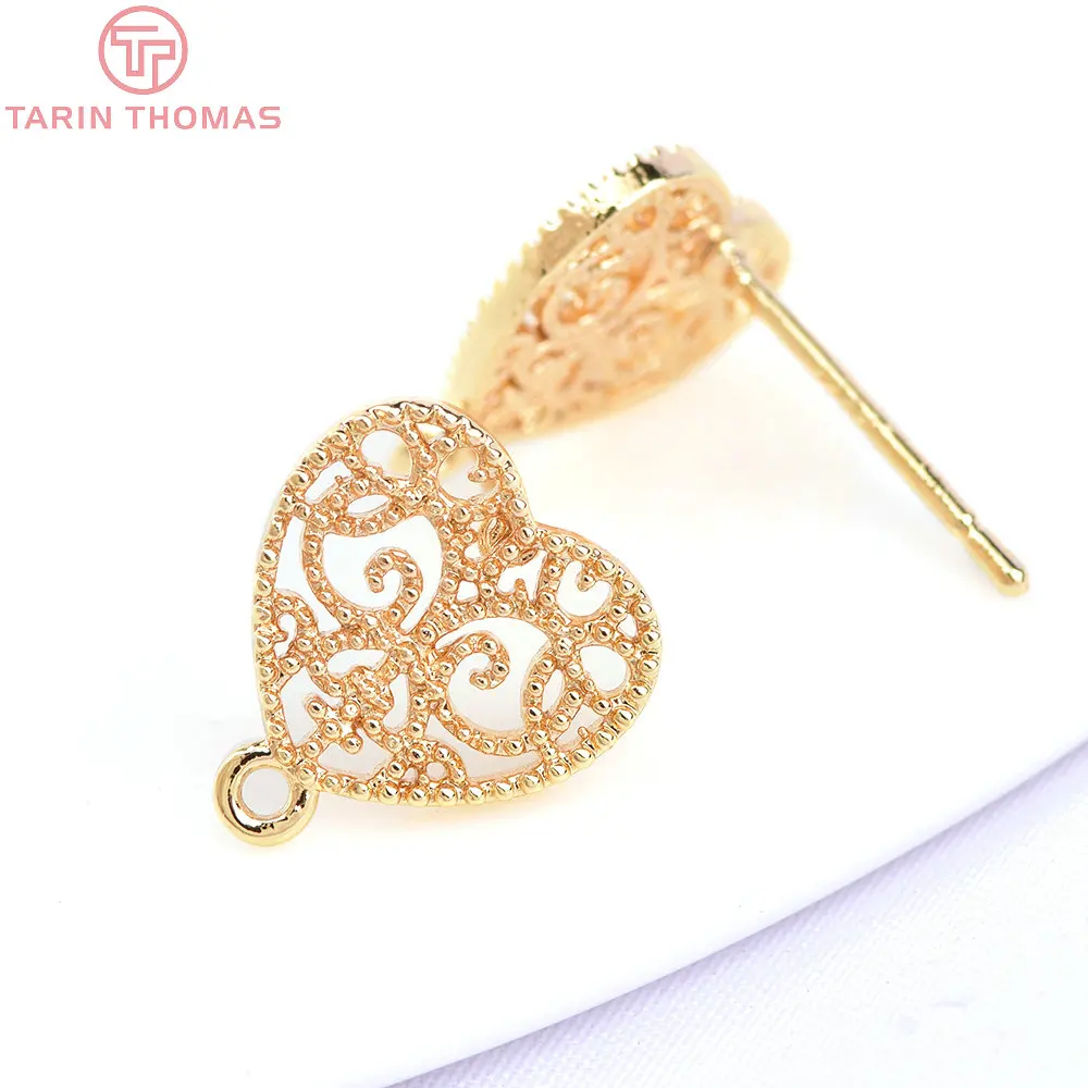 (6369) 10 Pezzi 10.5x11.5MM Orecchini a Perno a Forma di Cuore in Ottone Color Oro 24K per Creazione Gioielli Fai da Te, Accessori per Bigiotteria, Vendita all'Ingrosso