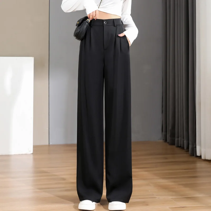 Pantaloni larghi da donna primavera estate 2025 nuovi pantaloni casual slim a vita alta con gambe larghe pantaloni dritti da abito femminile di tendenza della moda coreana