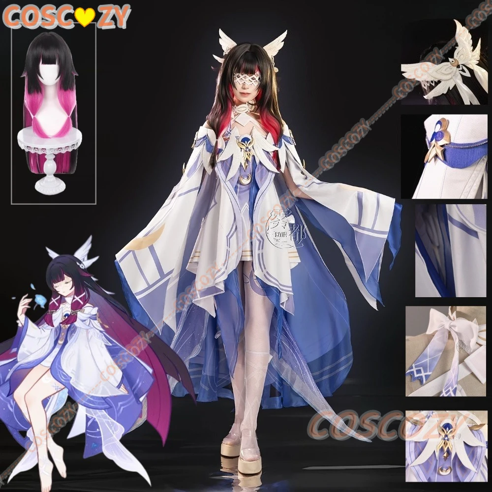 Genshin Impact Columbina Cosplay Kostüm Perücke Das Damselette Kleid Uniform Kopfbedeckung Elf Fatui Harbingers Halloween Frauen Anzug Image
