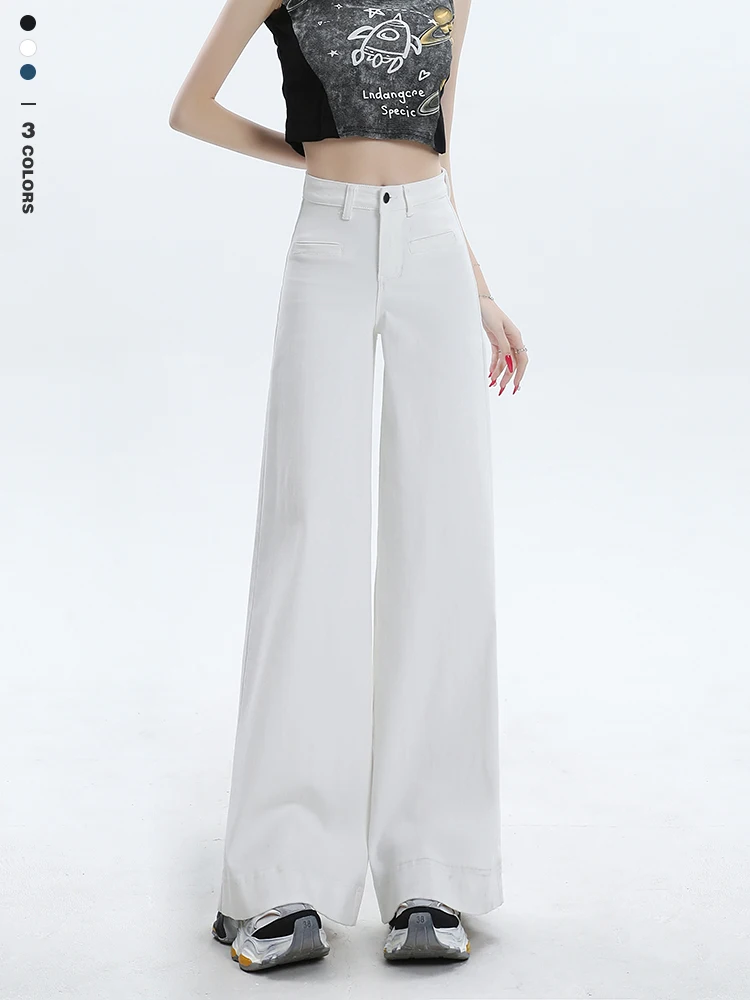 Übergroße weiße Jeans Damen Baggy Breites Bein Baumwolle Y2K Schlaghose Mode Koreanisch Elegant Sofe Herbst Damenbekleidung
