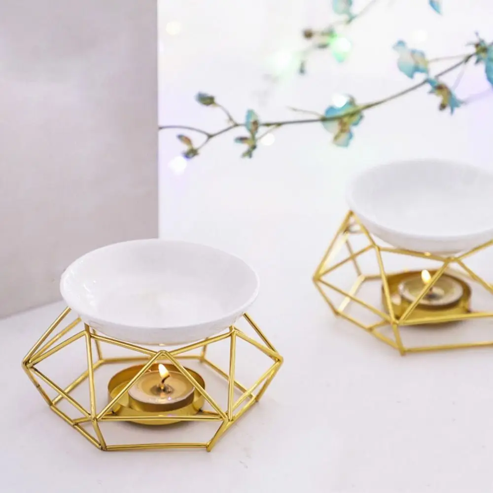 Geschenk Gold Kerzenhalter Romantische Raute Form Kerze Ätherisches Öl Brenner Elegante Kreative Weihrauch Brenner Yoga Studio