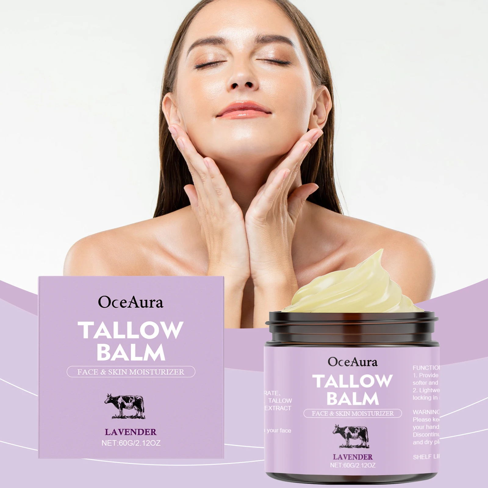 Lavendel Tallow Feuchtigkeitscreme, langanhaltende Pflege, lindert Beschwerden der Haut, verbessert die Trockenheit, glatte Haut, Körperpflegelotion Image