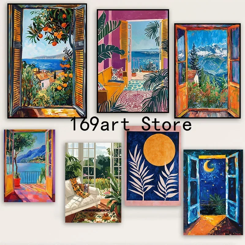 Offenes Fenster, Küstenansicht, Henri Matisse-Stil, Meer, Orangenbaum, Kunstposter, Leinwandgemälde, Wanddrucke, Bild für Zimmer, Zuhause, Dezember Image