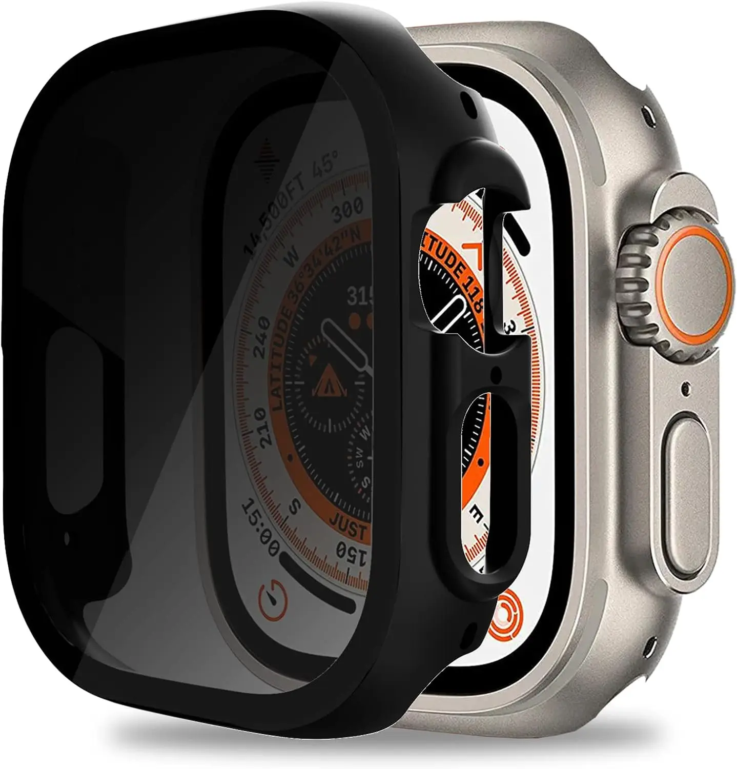 1–2 Stück Hülle für Apple Watch Displayschutzfolie Serie 9/8/7/6/5/4 SE 44 45 41 40 mm Ultra Privacy Gehäuse aus gehärtetem Glas Image